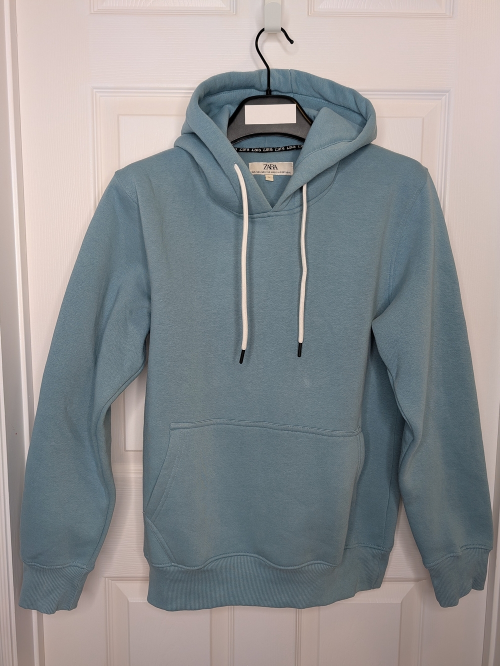 Zara Light Blue Hoodie Sweatshirt Pullover Kangaroo Pocket Size L